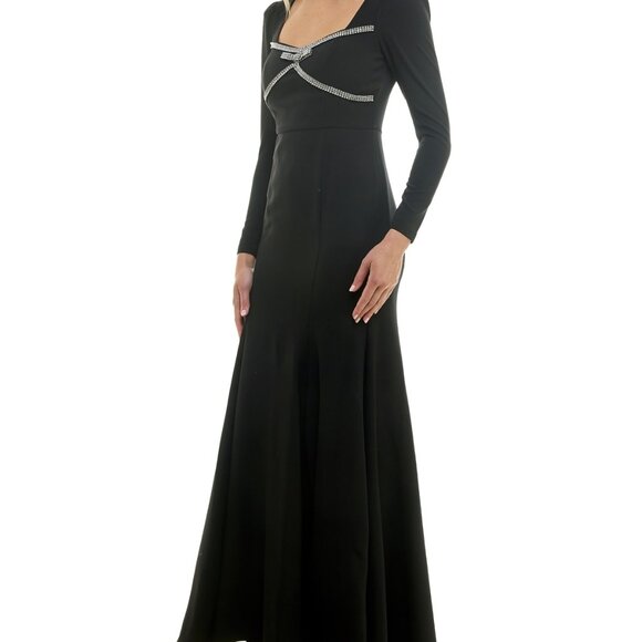 Taylor Women's Rhinestone-Trim Long-Sleeve Gown – Ebony Black (NWT, Size 14) - Picture 2 of 4